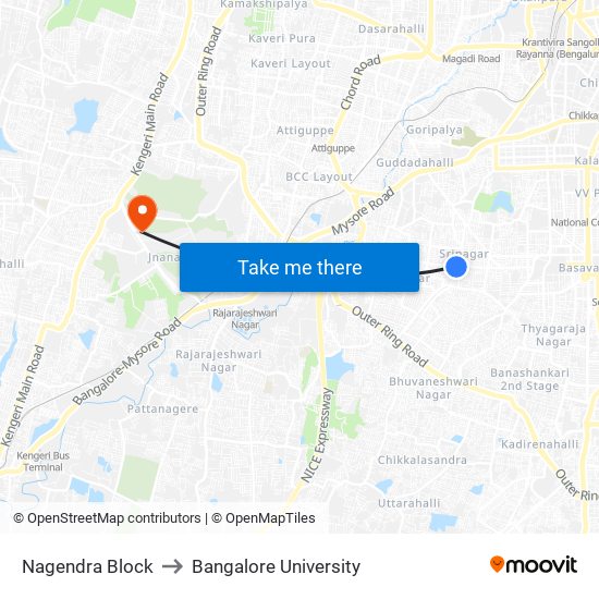 Nagendra Block to Bangalore University map