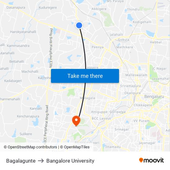 Bagalagunte to Bangalore University map