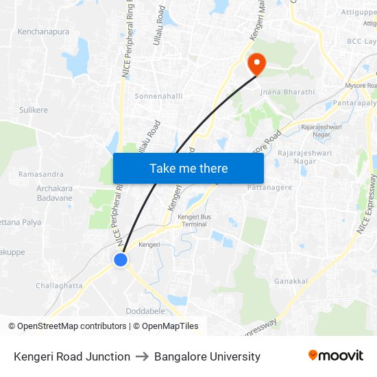 Kengeri Road Junction to Bangalore University map