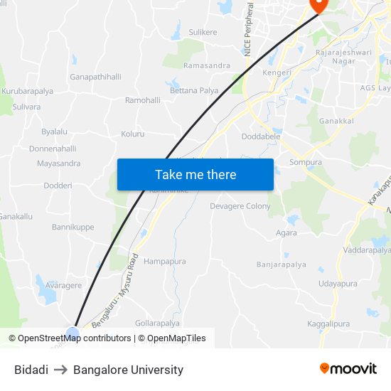 Bidadi to Bangalore University map