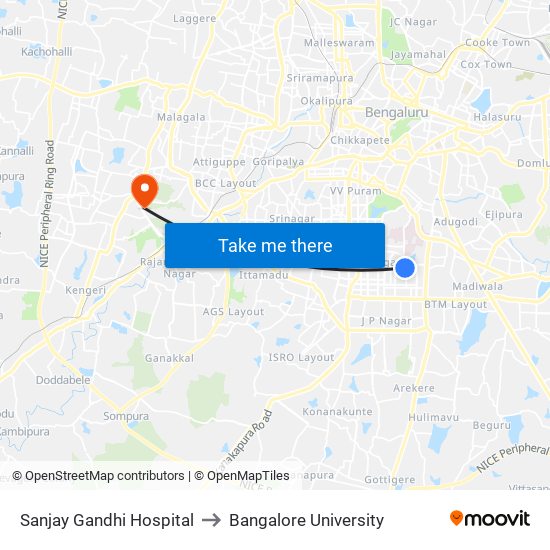 Sanjay Gandhi Hospital to Bangalore University map