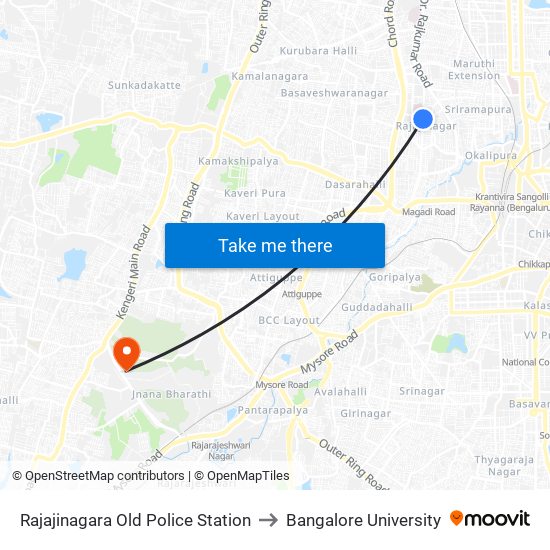 Rajajinagara Old Police Station to Bangalore University map