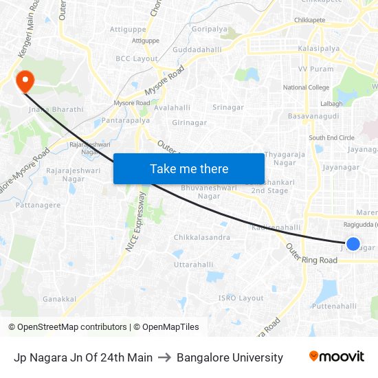 Jp Nagara Jn Of 24th Main to Bangalore University map
