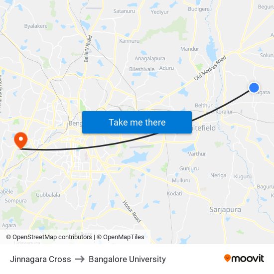 Jinnagara Cross to Bangalore University map