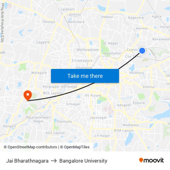 Jai Bharathnagara to Bangalore University map