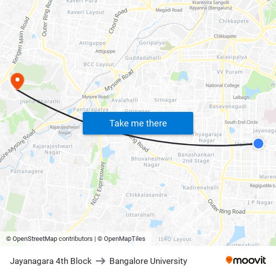 Jayanagara 4th Block to Bangalore University map