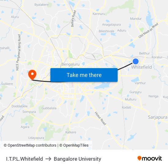 I.T.P.L.Whitefield to Bangalore University map