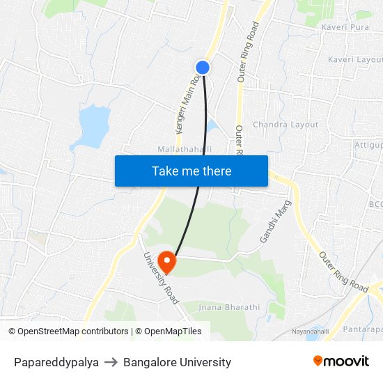Papareddypalya to Bangalore University map