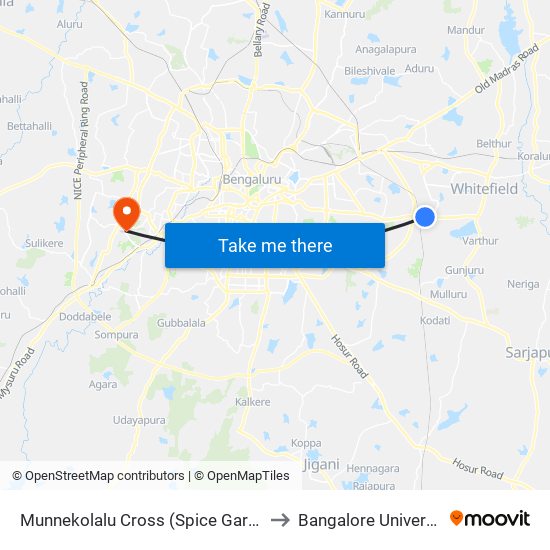 Munnekolalu Cross (Spice Garden) to Bangalore University map