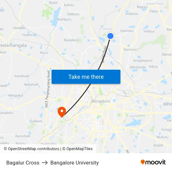 Bagalur Cross to Bangalore University map