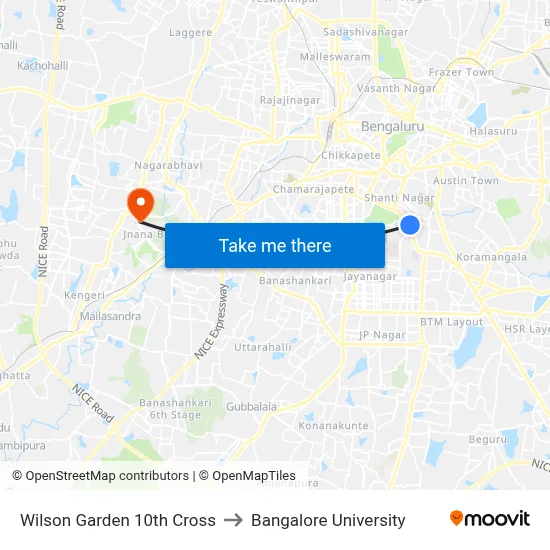 Wilson Garden 10th Cross to Bangalore University map