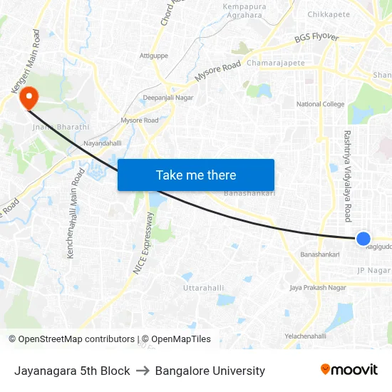 Jayanagara 5th Block to Bangalore University map