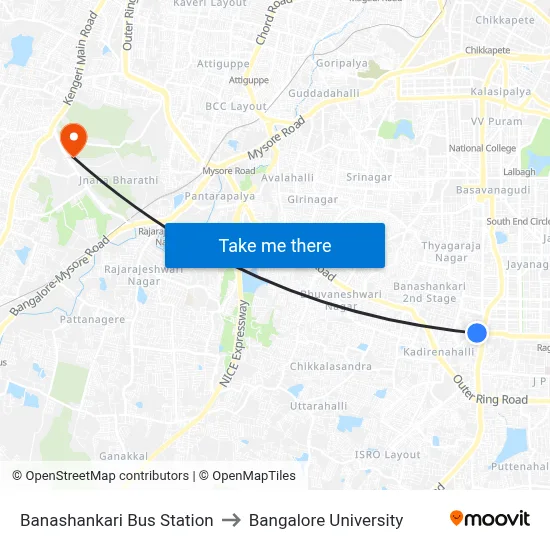 Banashankari Bus Station to Bangalore University map