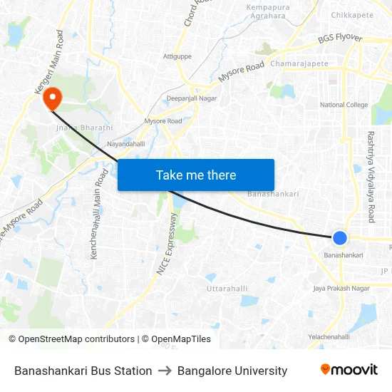 Banashankari Bus Station to Bangalore University map