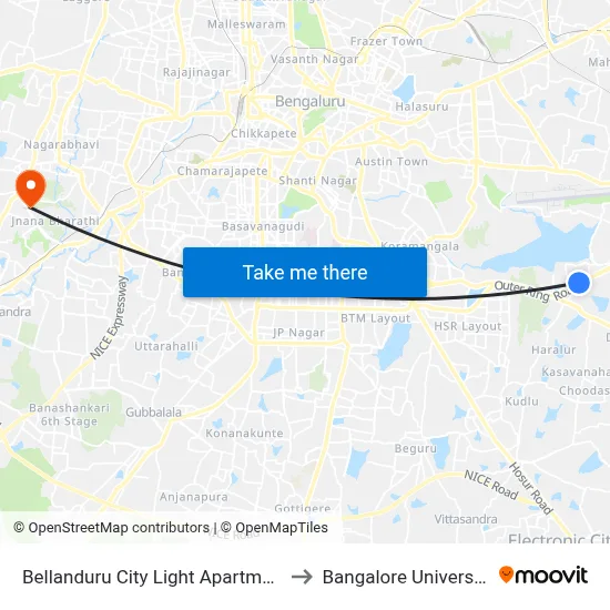 Bellanduru City Light Apartment to Bangalore University map