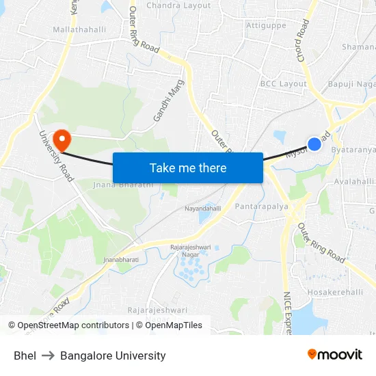 Bhel to Bangalore University map