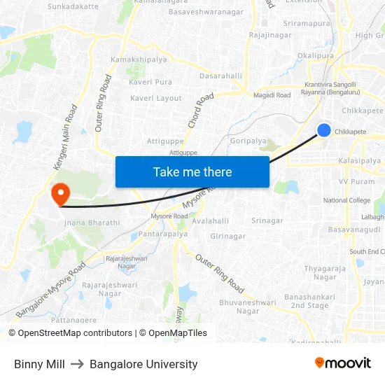 Binny Mill to Bangalore University map
