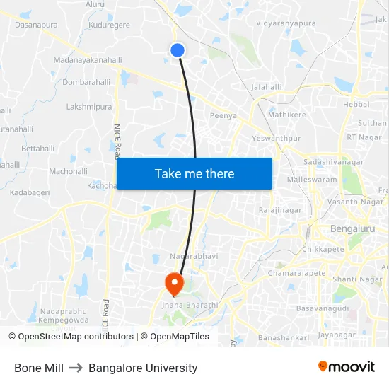 Bone Mill to Bangalore University map