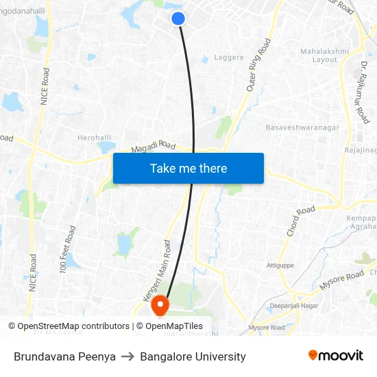 Brundavana Peenya to Bangalore University map