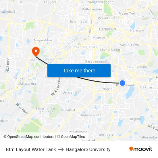 Btm Layout Water Tank to Bangalore University map