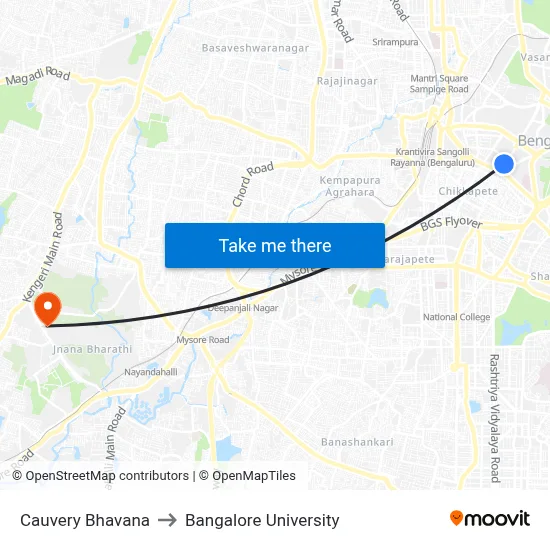 Cauvery Bhavana to Bangalore University map