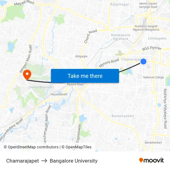 Chamarajapet to Bangalore University map