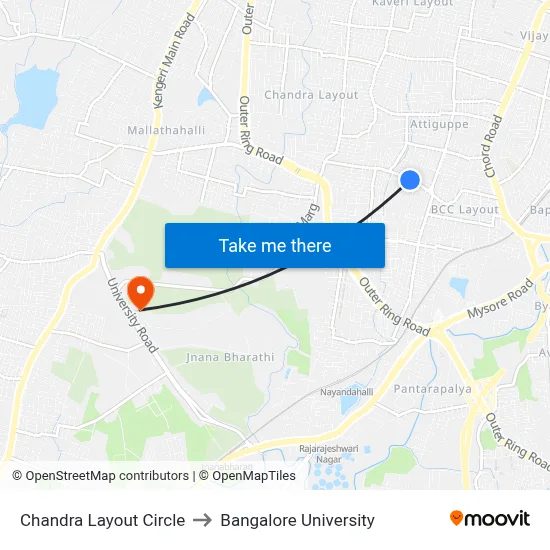 Chandra Layout Circle to Bangalore University map