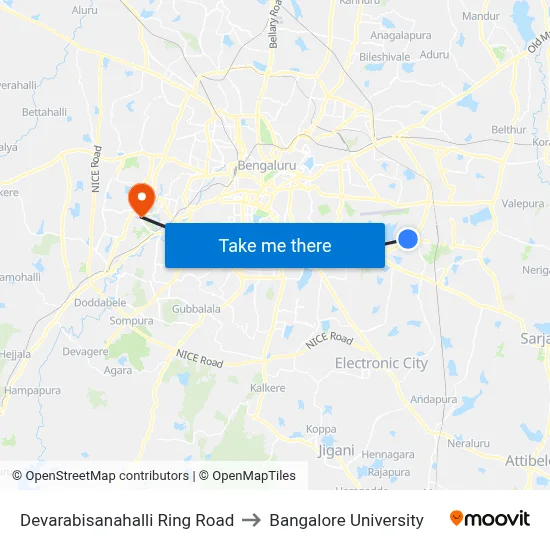 Devarabisanahalli Ring Road to Bangalore University map