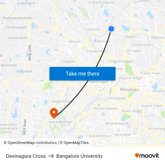 Devinagara Cross to Bangalore University map
