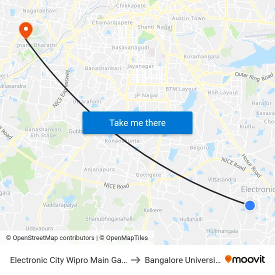 Electronic City Wipro Main Gate to Bangalore University map