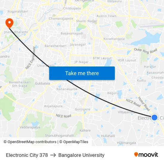 Electronic City 378 to Bangalore University map
