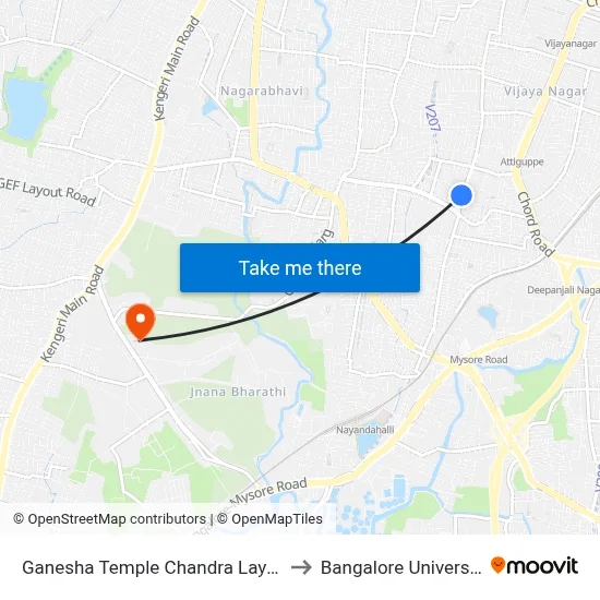 Ganesha Temple Chandra Layout to Bangalore University map