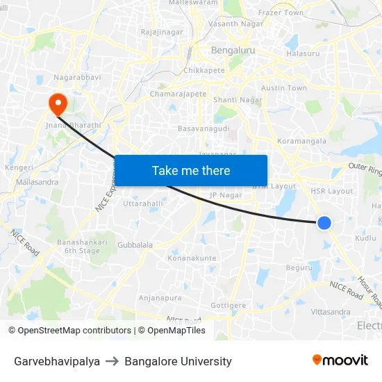 Garvebhavipalya to Bangalore University map