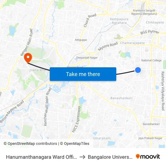 Hanumanthanagara Ward Office to Bangalore University map