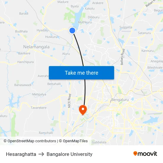 Hesaraghatta to Bangalore University map