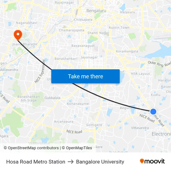 Hosa Road Metro Station to Bangalore University map