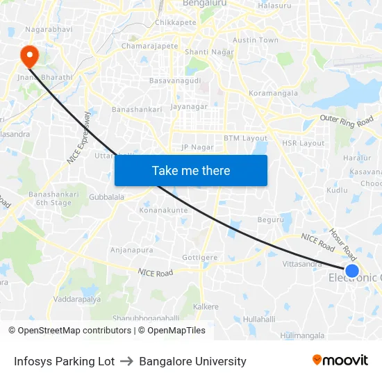 Infosys Parking Lot to Bangalore University map