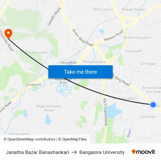 Janatha Bazar Banashankari to Bangalore University map