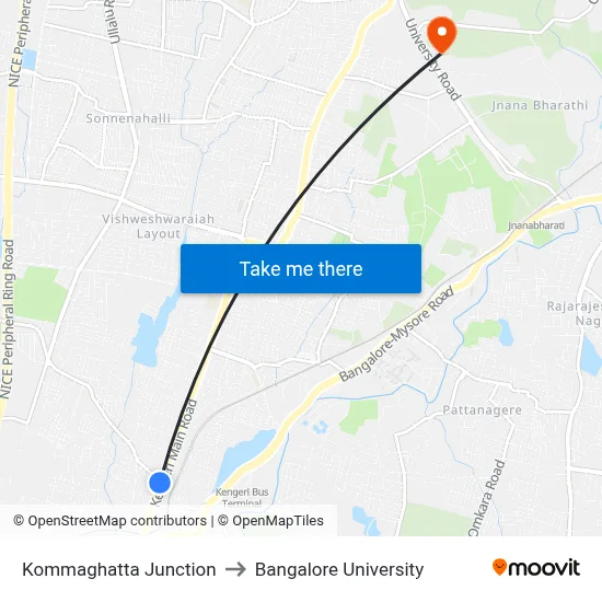 Kommaghatta Junction to Bangalore University map