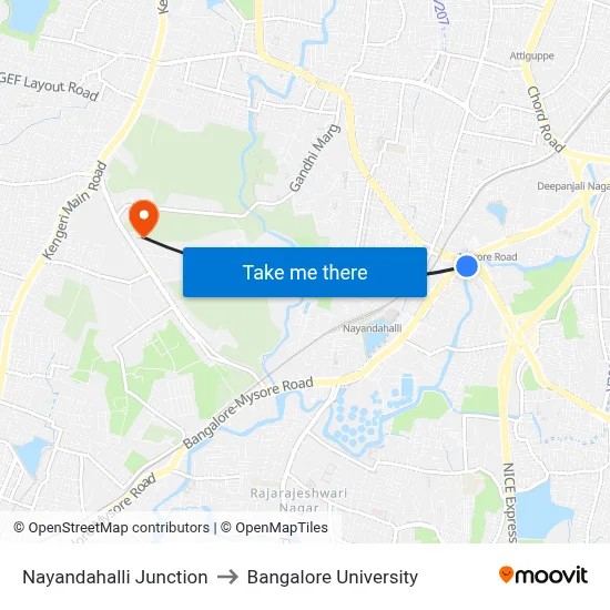 Nayandahalli Junction to Bangalore University map