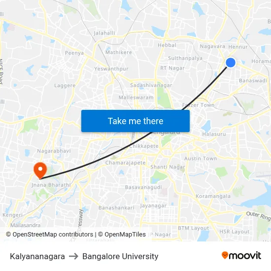 Kalyananagara to Bangalore University map