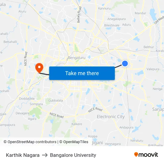 Karthik Nagara to Bangalore University map