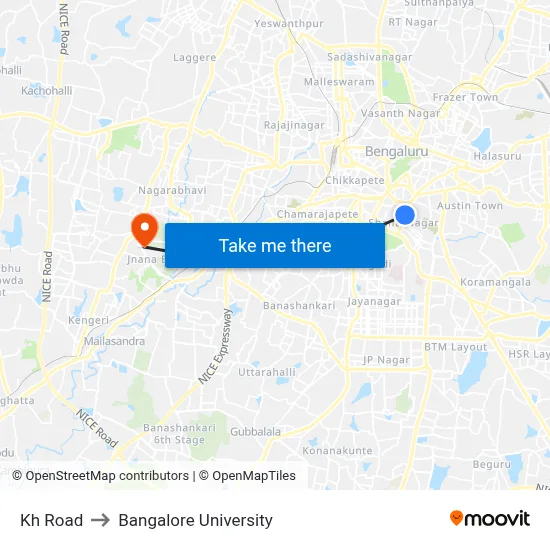 Kh Road to Bangalore University map