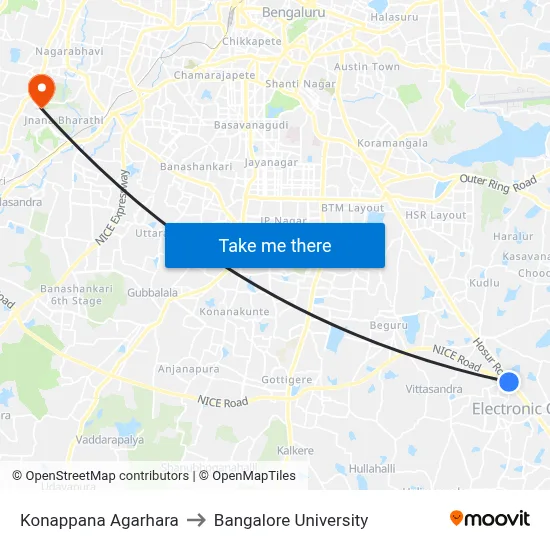 Konappana Agarhara to Bangalore University map