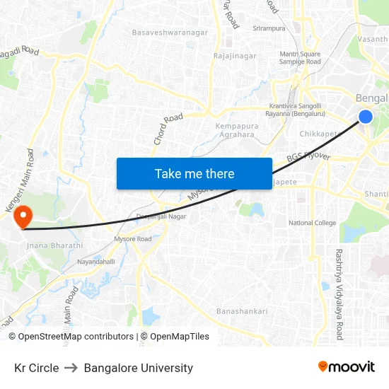 Kr Circle to Bangalore University map