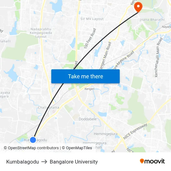 Kumbalagodu to Bangalore University map