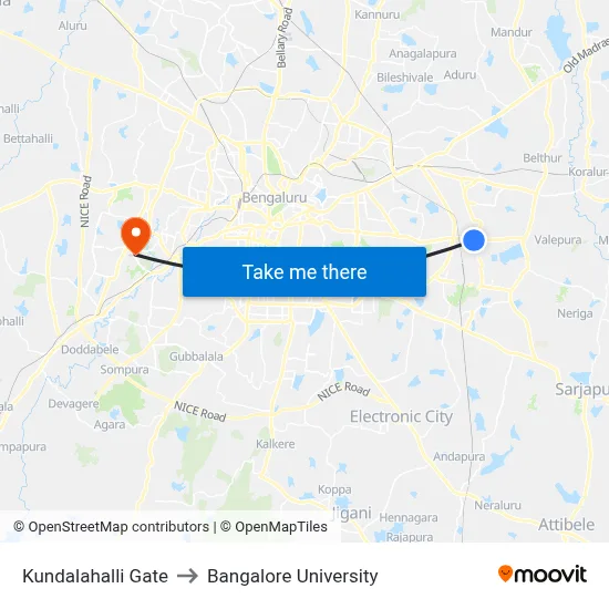 Kundalahalli Gate to Bangalore University map