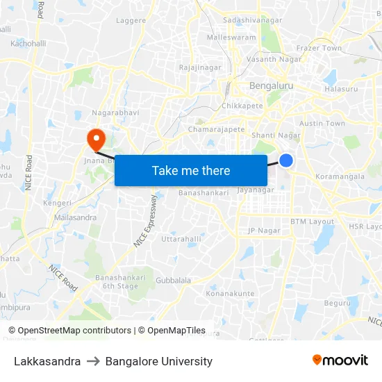 Lakkasandra to Bangalore University map