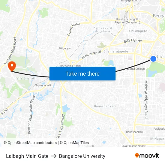 Lalbagh Main Gate to Bangalore University map