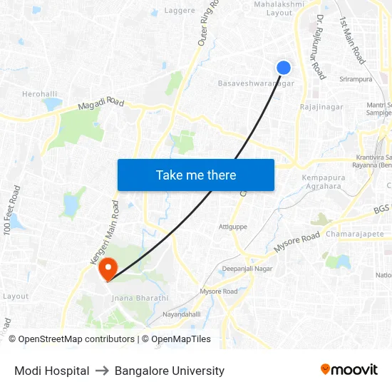 Modi Hospital to Bangalore University map